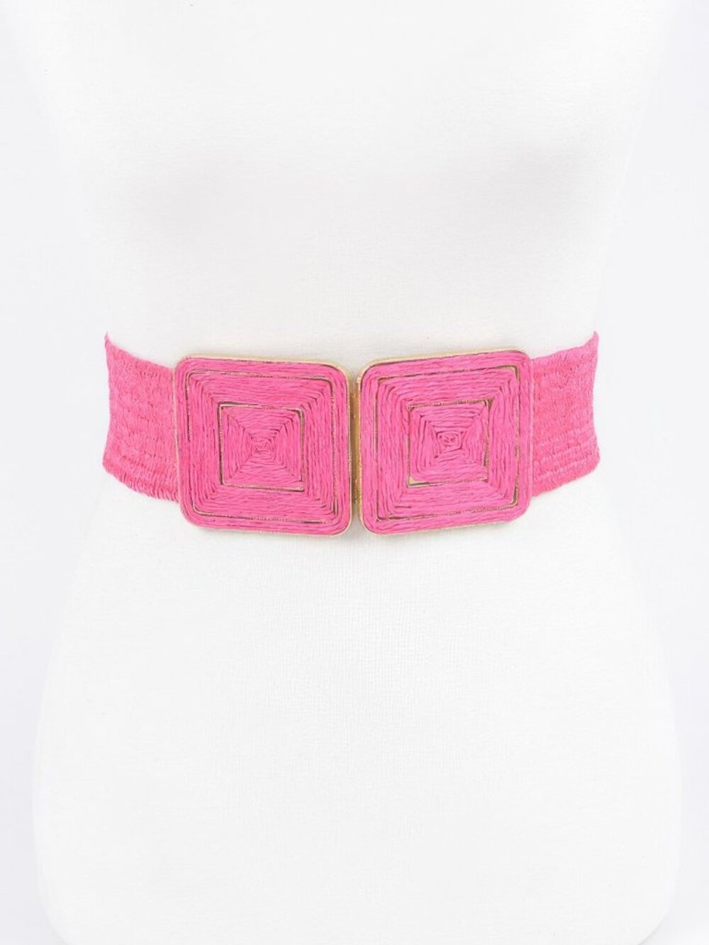 Faux Straw Two Buckle Plus Size Elastic Belt